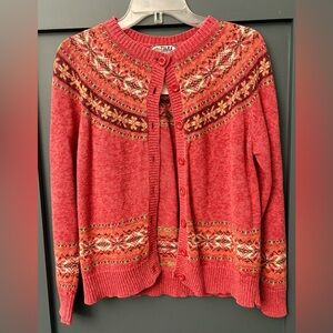Whimsical Pink Cardigan Sweater Size Medium Cottagecore Grandmacore Fair Isle